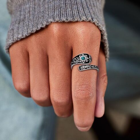 Angol Sunflower Spoon Ring for Women 925 Sterling Silver Turquoise Adjustable Ring Victorian Vintage Boho Flower Thumb Rings Jewelry Gift in Kuwait