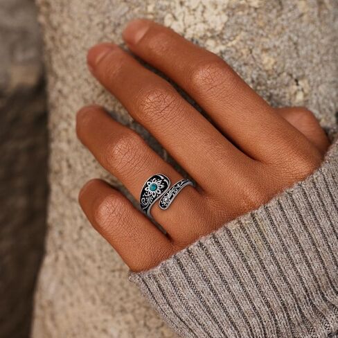 Angol Sunflower Spoon Ring for Women 925 Sterling Silver Turquoise Adjustable Ring Victorian Vintage Boho Flower Thumb Rings Jewelry Gift in Kuwait