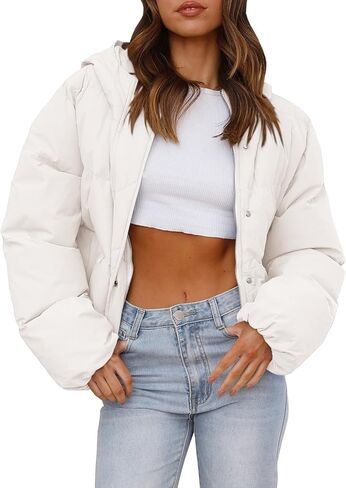 سترة تانكانيو النسائية القصيرة المنتفخة ذات القلنسوة الشتوية الكاجوال والمعاطف القصيرة الفضفاضة مع جيوب in Kuwait