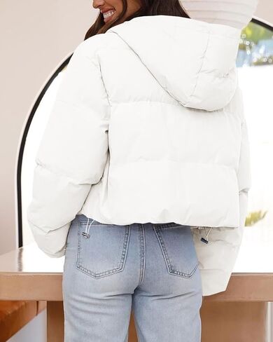 سترة تانكانيو النسائية القصيرة المنتفخة ذات القلنسوة الشتوية الكاجوال والمعاطف القصيرة الفضفاضة مع جيوب in Kuwait