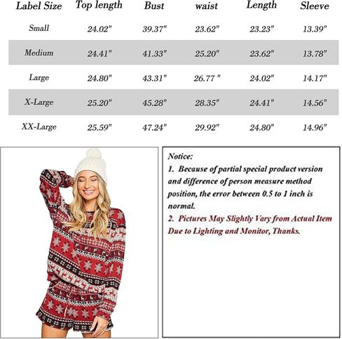 UNIQUEONE Womens Christmas Pajamas Sets Holiday 2 Piece Pajama Set Long Sleeve Pullover and Shorts Reindeer Sleepwear Set in Saudi Arabia