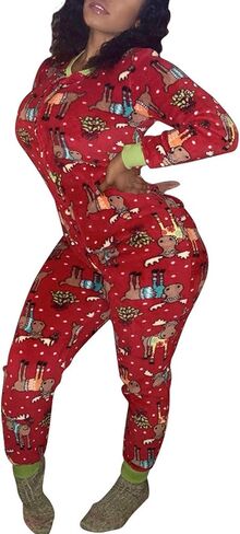 ملابس نوم نسائية من قطعة واحدة من VNVNE مطبوعة عليها Onsie ملابس نوم لأعياد الميلاد القبيحة بذلة رومبير ملابس نوم in Kuwait