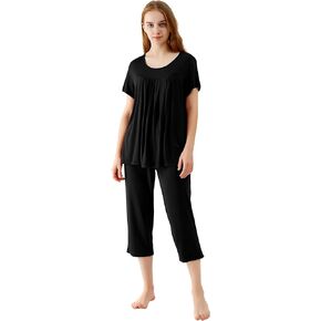 WiWi Viscose from Bamboo Pajamas for Women Capri Pants Pajama Sets Short Sleeve Sleepwear Set Top with Capris Pjs S-XXL