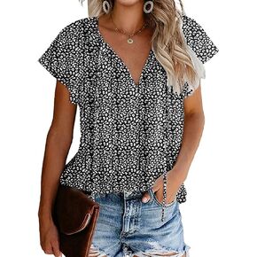 CERYIWER Women's Short Sleeve Casual Shirts Boho Floral Print V Neck Tops Loose Blouses in Kuwait