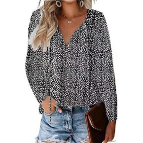 CERYIWER Women's Short Sleeve Casual Shirts Boho Floral Print V Neck Tops Loose Blouses
