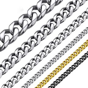 ChainsHouse Miami Cuban Chain Necklace for Men Women, 3mm/6mm/9mm/12mm Width, 316L Stainless Steel/18K Gold/Black Plated, Hypoallergenic Mens Hip Hop Chain, 14"/18"/20"/22"/24"/26"/28"/30"