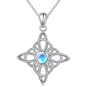 DAOCHONG 925 Sterling Silver Good Luck Irish Triangle Celtic Knot Heart Vintage Pendant Necklace, Box Chain 18"