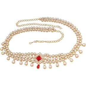 I Jewels 18k Gold Plated Indian Wedding Bollywood Kundan Studded Kamarband/Belly Chain for Women (B027-28) in Saudi Arabia
