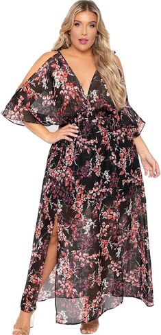 فساتين ROSIANNA النسائية بمقاس كبير وحزام سباغيتي ورقبة على شكل حرف V عميقة شفافة من خلال الشاطئ وجذابة بطول الكاحل in Kuwait