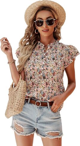 SweatyRocks Women's Casual V Neck Short Sleeve Frill Trim Blouse Shirt Top in Saudi Arabia
