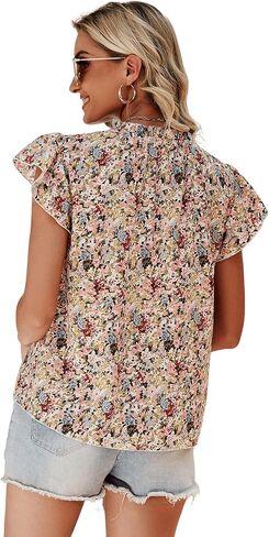 SweatyRocks Women's Casual V Neck Short Sleeve Frill Trim Blouse Shirt Top in Saudi Arabia