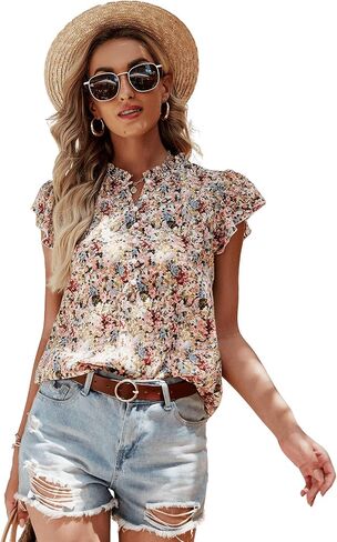 SweatyRocks Women's Casual V Neck Short Sleeve Frill Trim Blouse Shirt Top in Saudi Arabia