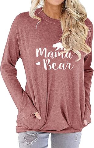 قميص JEYMMI النسائي Mama Bear قمصان خريف غير رسمية بأكمام طويلة 2023 قطع علوية عصرية لخريف ماما أمي in Kuwait