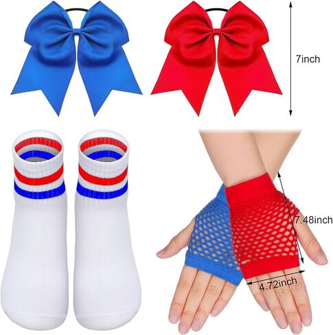 Newcotte Set of 4 Halloween Clown Costume for Girls Include Tutu Skirt with Hair Bow Fishnet Gloves and Striped Soccer Socks in Saudi Arabia
