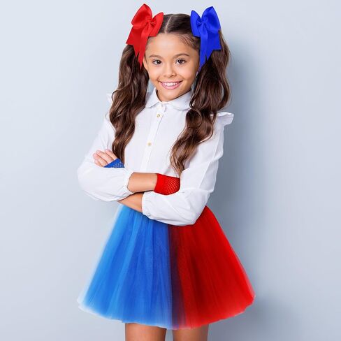 Newcotte Set of 4 Halloween Clown Costume for Girls Include Tutu Skirt with Hair Bow Fishnet Gloves and Striped Soccer Socks in Saudi Arabia