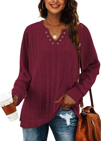 Bosmeer Long Sleeve Shirts for Women V Neck Lightweight Sweaters Loose Fit Tunic Tops in Saudi Arabia