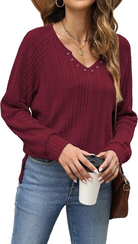 Bosmeer Long Sleeve Shirts for Women V Neck Lightweight Sweaters Loose Fit Tunic Tops in Saudi Arabia