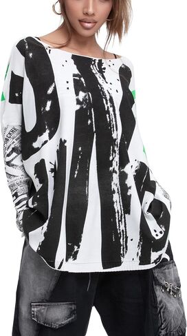 ellazhu Women's Long Sleeve Sweater Cute Letters Painting Off Shoulder Pullover Oversized Shirt GY2757 in Saudi Arabia