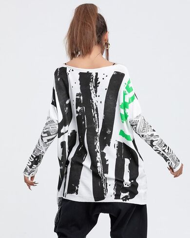 ellazhu Women's Long Sleeve Sweater Cute Letters Painting Off Shoulder Pullover Oversized Shirt GY2757 in Saudi Arabia