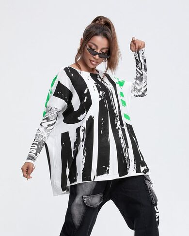 ellazhu Women's Long Sleeve Sweater Cute Letters Painting Off Shoulder Pullover Oversized Shirt GY2757 in Saudi Arabia