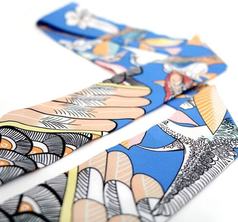 IMLECK Fashion Natural Flower Bird Printing Handbag Handle Ribbon Scarf Neck Scarf for Women in Saudi Arabia