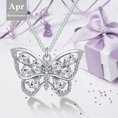 TRENSYGO S925 Sterling Silver Butterfly Birthstone Pendant Necklace for Women with Premium Cubic Zirconia Jewelry for Mother's Day Valentine Birthday Gifts in Kuwait