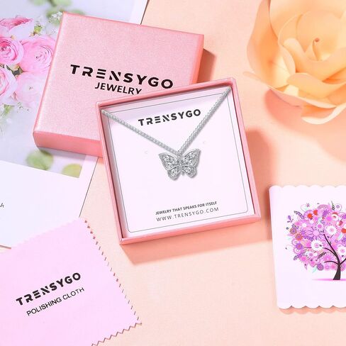 TRENSYGO S925 Sterling Silver Butterfly Birthstone Pendant Necklace for Women with Premium Cubic Zirconia Jewelry for Mother's Day Valentine Birthday Gifts in Kuwait