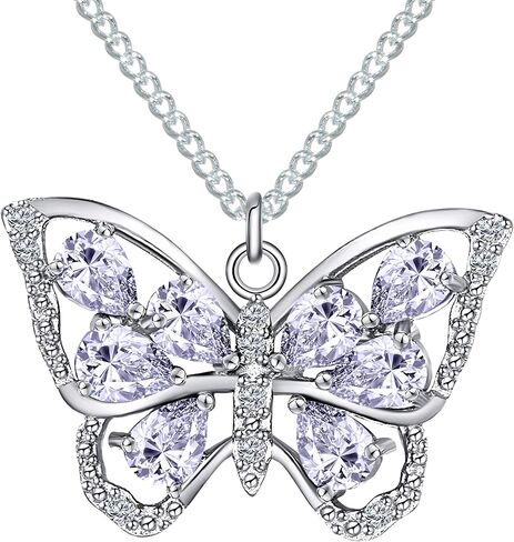 TRENSYGO S925 Sterling Silver Butterfly Birthstone Pendant Necklace for Women with Premium Cubic Zirconia Jewelry for Mother's Day Valentine Birthday Gifts in Kuwait
