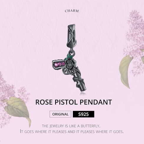 مسدس مع زهرة الورد سحر المعلقات الفضة الاسترليني سحر لباندورا سوار قلادة مجوهرات هدايا للنساء in Kuwait