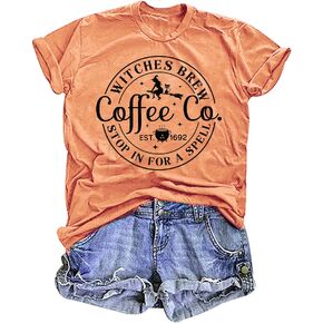 Hocus Pocus Shirt Women Halloween Witches Brew Tshirt Funny Coffee Co Letter Print T-Shirt Sanderson Tee