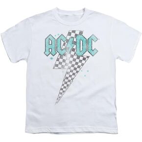 PopFunk Classic AC/DC منحرف الشطرنج الترباس، الشباب الأبيض / الأطفال الكبار 7+ سنوات للجنسين صبي فتاة قصيرة الأكمام الرسم تي شيرت (كبير) منحرف الشطرنج الترباس، أبيض in Saudi Arabia