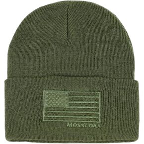 قبعة شتوية مطرزة بالعلم الأمريكي للرجال من Mossy Oak - قبعة جمجمة محاكة بأساور معدات الطقس البارد، مقاس واحد in Saudi Arabia