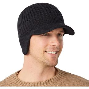 KorhLeoh Men's Winter Visor Hat Beanie Hat with Earflaps - Short Brim Knitted Baseball Cap Outdoor Fleece Lined Skull Ski Cap in Kuwait