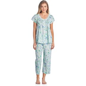 Casual Nights Women's Capri Pajama Set, Top with Capri Pants Pjs Floral Pajama Sets