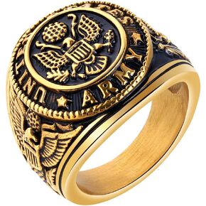 TEMICO Men's Stainless Steel Domineering Vintage United States Army Military Ring Gold/Silver Color