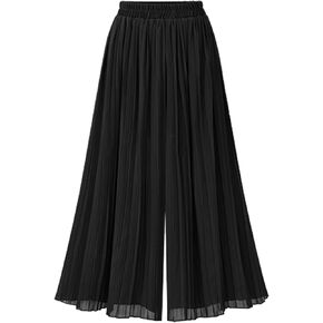 TEERFU فستان نسائي واسع الساق سروال عالي الخصر غير رسمي فلوي بوهو بنطلون مطوي شيفون مرونة الخصر سروال منتصف العجل طول in Kuwait