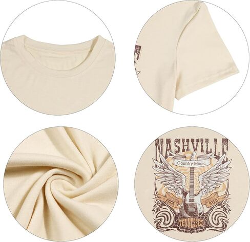 قمصان نسائية كبيرة الحجم لموسيقى الريف تي شيرت ناشفيل للحفلات الموسيقية تي شيرت كاجوال لفرقة الروك تي شيرت جرافيك عتيق تي شيرت علوي على شكل V-أسود in Kuwait