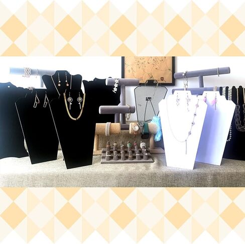 كوداننت 12.5 بوصة أسود مخملي قلادة عرض تقف للبيع، حامل عرض قلادة على الطاولة للمجوهرات، عرض مجوهرات قابل للطي للبيع والعروض (مجموعة من 12) in Kuwait