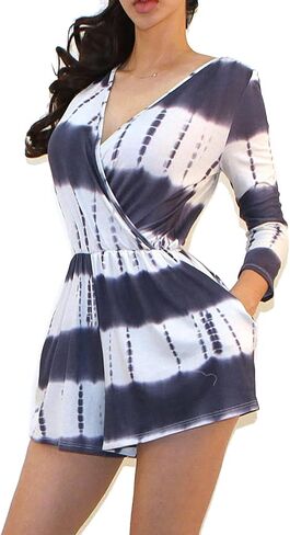 Vivicastle Women's USA Printed V-Neck 3/4 Sleeve Faux Wrap Waist Tie Romper Jumpsuit in Saudi Arabia