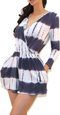 Vivicastle Women's USA Printed V-Neck 3/4 Sleeve Faux Wrap Waist Tie Romper Jumpsuit in Saudi Arabia