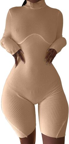 XLLAIS المرأة مثير الرقبة العالية طويلة الأكمام Bodycon السراويل بذلة مضلع وتتسابق Clubwear in Kuwait