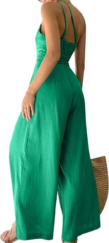 OPOIPIN Women's One Shoulder Straps Sleeveless Pleated High Waist Wide Leg Jumpsuit Romper with Pockets in Saudi Arabia