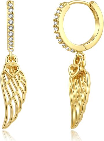 ToHeart Dainty Gold Gold Hypoallergenic Dangle Earrings Angel Wing Earrings Simple 14K Gold Hoop Earrings for Womens Christmas Gifts in Kuwait