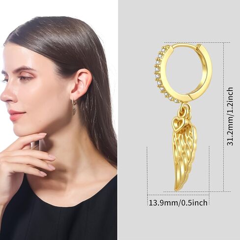 ToHeart Dainty Gold Gold Hypoallergenic Dangle Earrings Angel Wing Earrings Simple 14K Gold Hoop Earrings for Womens Christmas Gifts in Kuwait