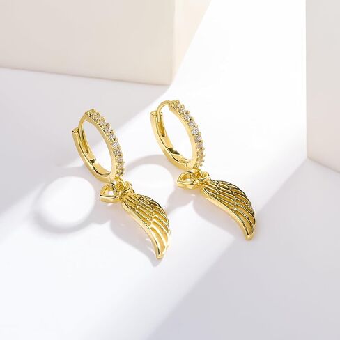 ToHeart Dainty Gold Gold Hypoallergenic Dangle Earrings Angel Wing Earrings Simple 14K Gold Hoop Earrings for Womens Christmas Gifts in Kuwait
