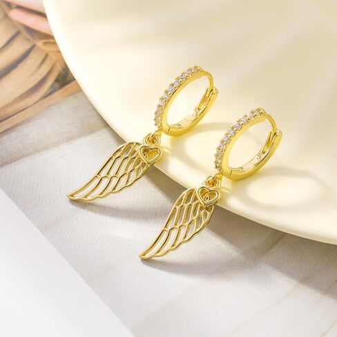 ToHeart Dainty Gold Gold Hypoallergenic Dangle Earrings Angel Wing Earrings Simple 14K Gold Hoop Earrings for Womens Christmas Gifts in Kuwait