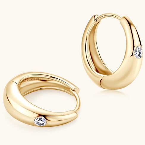 أقراط دائرية كلاسيكية من PROSTORY Moissanite، D Color Lab Create Diamond، حلق من الفضة الإسترليني مطلي بالذهب عيار 14 قيراط للنساء والرجال هدايا مجوهرات عيد الميلاد (ذهبي) in Kuwait