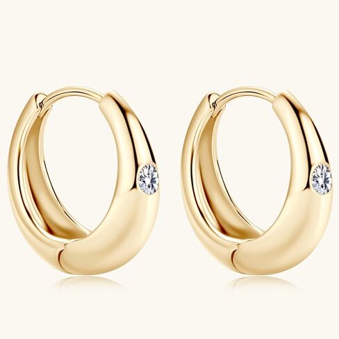 أقراط دائرية كلاسيكية من PROSTORY Moissanite، D Color Lab Create Diamond، حلق من الفضة الإسترليني مطلي بالذهب عيار 14 قيراط للنساء والرجال هدايا مجوهرات عيد الميلاد (ذهبي) in Kuwait