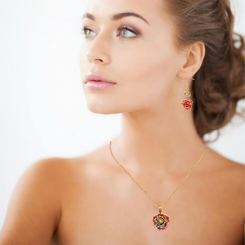 OLEKURT قلادة وردية هدايا للنساء، مجوهرات قلادة متدلية من الذهب الحقيقي عيار 24 قيراط - أفضل هدية لزوجتها وأمها والذكرى السنوية لعيد الحب وأعياد الميلاد والمناسبات الخاصة in Kuwait