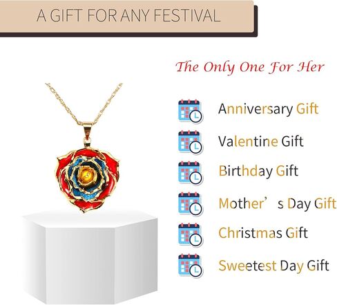 OLEKURT قلادة وردية هدايا للنساء، مجوهرات قلادة متدلية من الذهب الحقيقي عيار 24 قيراط - أفضل هدية لزوجتها وأمها والذكرى السنوية لعيد الحب وأعياد الميلاد والمناسبات الخاصة in Kuwait